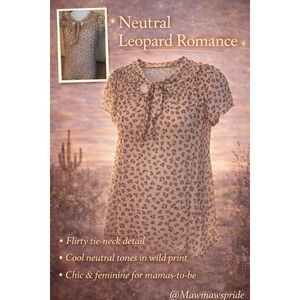 Lavish Maternity Leopard Print Tie Neck Blouse boho western yeah baby Large